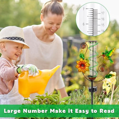Solar Rain Gauge Outdoor, Hummingbird Rain Gauges - color: Green Hummingbird