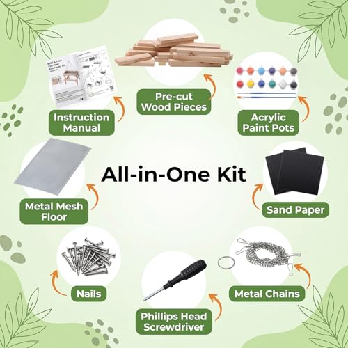 DIY Bird Feeder Kit for Kids and Adults, Wooden Picnic Table Hanging Bird Feeder Craft Kit with Paints, Brushes for Backyard Garden Bird Watching