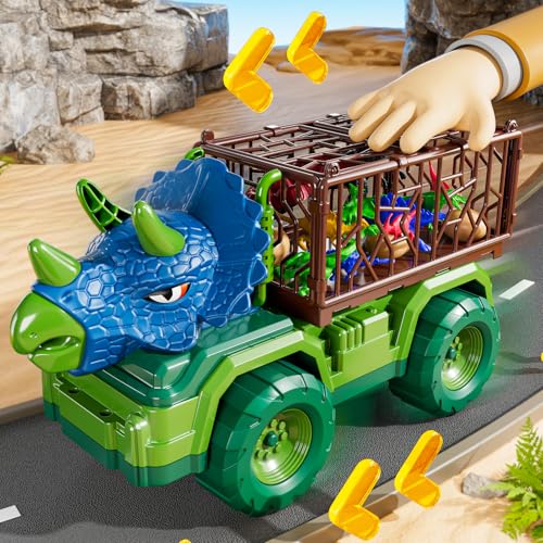 22 in 1 Triceratops Dinosaur Truck Toys for Kids Boys Ages 3-5-7 4-8, Dino Carrier Truck with 18 Jurassic Dino Figures, 3 Dinosaur Eggs, 3 4 5 6 7 8 Year Old Toddler Boy Girl Birthday Gifts