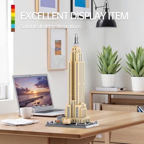 CAXIMSY Empire State Architecture Model Building Block Set for Adults New York's World Famous Landmark Architectural Toys Gift Kids and 1570 Pieces - color: Beige