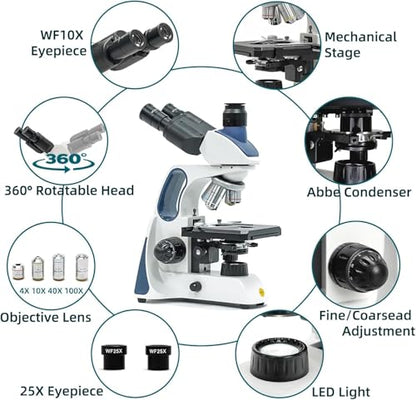 SWIFT SW400 Trinocular Compound Microscope 40X-2500X Infinity Optical - color: SW400T