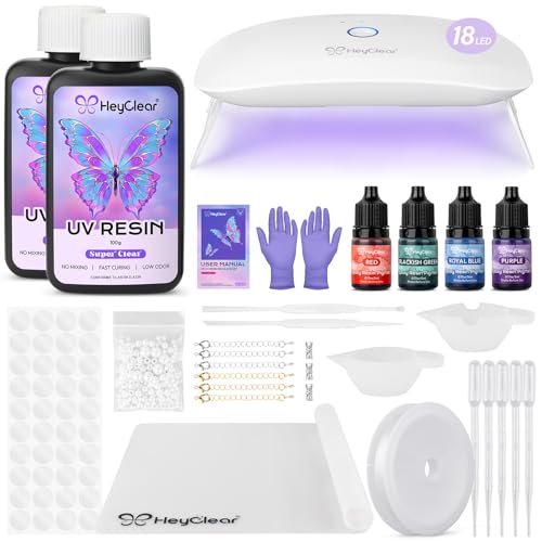 HeyClear UV Resin Kit Jewelry Making Supplies with 18 LEDs Large UV Light - size: Jewelry Resin Light Kit