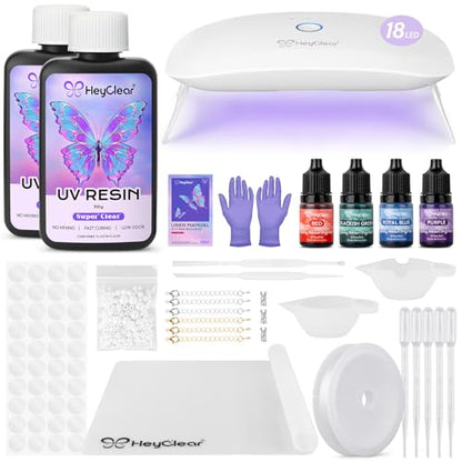 HeyClear UV Resin Kit Jewelry Making Supplies with 18 LEDs Large UV Light - size: Jewelry Resin Light Kit
