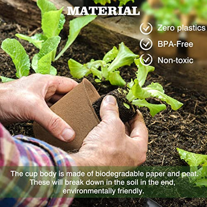 INCIKITI 40Pcs 3.15 Inch Peat Pots, Biodegradable Eco-Friendly Round Plant Seedling Starters Kit, Seed Germination Trays with 10 Labels for Flower Vegetable Tomato Saplings & Herb Germination, Khaki - size: 40 Pack
