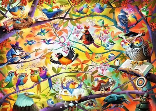 Ravensburger - Busy Birdies - 1000 Piece Jigsaw Puzzle - Birds with Attitude - Bright, Bold Birds in a Stunning Array of Colors - Frameable - Premium Quality - Puzzles for Adults - style: Busy Birdies