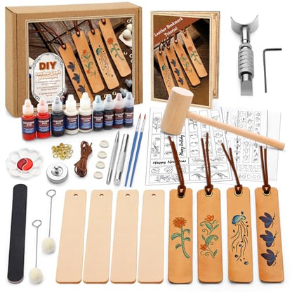 Leather Crafting Kit, Leather Bookmarks Making Kit Tools Supplies Tutorial - color: Color 1, Bookmark