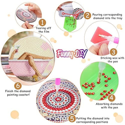 8 Pack Diamond Art Coasters, Pink Bow Woman Diamond Painting Coasters - color: Bathroom Coasters