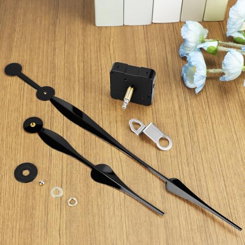 QWORK High Torque Quartz Long Shaft Clock Mechanism Replacement with Hands, Ideal for DIY Clock Projects and Repairs