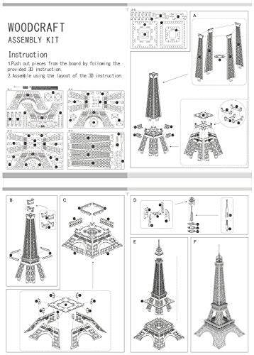 3D Wooden Puzzles Laser Engraving DIY Safe Assembly Constructor Kit Toy for Teens and Adults, World Famous Buildings Mechanical 3-D Models for Self-Assembly (Eiffel Tower)