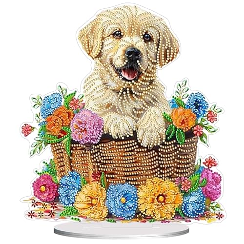 Diamond Painting Kits for Adults Beginners, 5D Full Drill Dog Crystal Art Desktop Ornament, DIY Single Sided Home Office Desk Decor, Creative Craft Gift Set with Tools - color: Dog