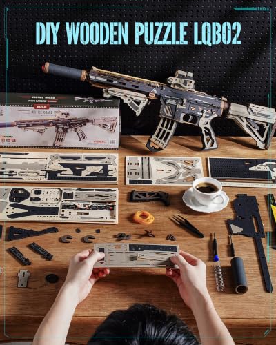 ROKR 3D Wooden Puzzles, DIY Assemble Toy with Rubber Band LQB02, Creative Gift for Teens and Adults