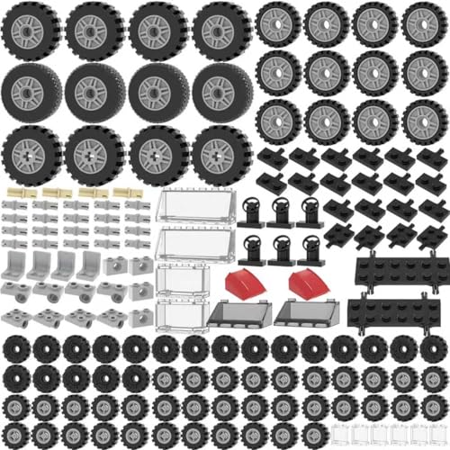 226PCS Wheels and Axles Sets Car Parts Building Kit with Tires, Windshield, Chassis & Steering Wheel Compatible with Major Brands