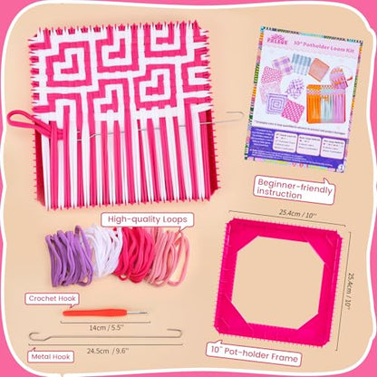 Pro 10 Inch Potholder Loom Kit for Kids & Beginners, Large Weaving Loom Crafts for Girls Age 6-12 Year Old & Adults, Gift Ideas for Birthday & Christmas, 112 Delicate Loops to Make 2 Pot Holders - color: Potholder Loom Kit