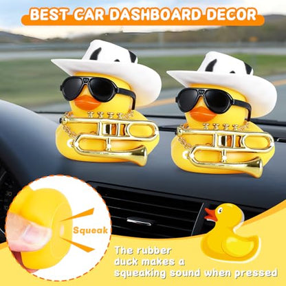 Cowboy Rubber Duck with Saxophone, Hat, Sunglasses & Gold Necklace - color: 02 Yellow With Saxophone