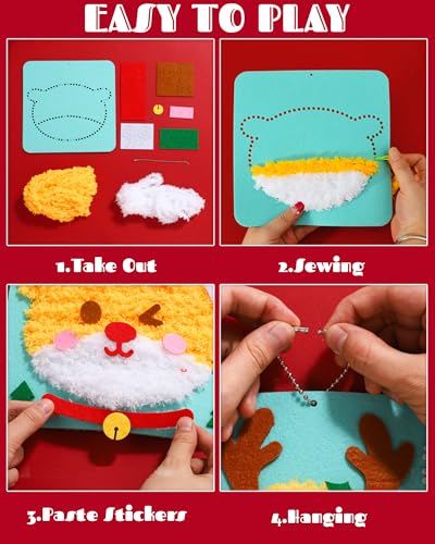 PupuMiao Sewing Kit for Kids DIY Embroidery Sewing Kit Cute Animal Sewing Projects Easy Crafts with English Instructions, Perfect for Beginners, Girls Boys Ages 4-12 (Christmas Theme) - color: Christmas Theme