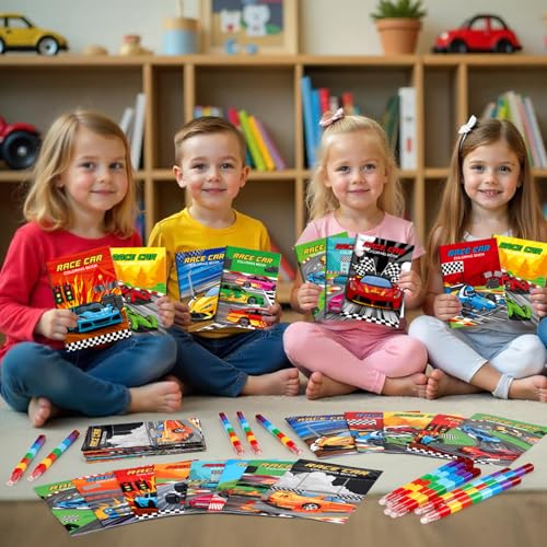 BenLouis 24 Pcs Race Car Mini Coloring Books for Kids Party Favors - style: Racecar