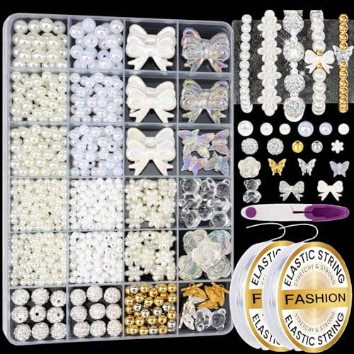 1178 Pcs Pearl Bracelet Making Kit Clear Beads for Bracelets for Adult - color: 12-White & Off-White & Clear