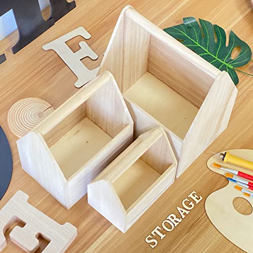 Cregugua Set of 3 Unfinished Wooden Carrier Nesting Wood Craft Box with Handle for Storage - size: 9.3x6.7x11 in