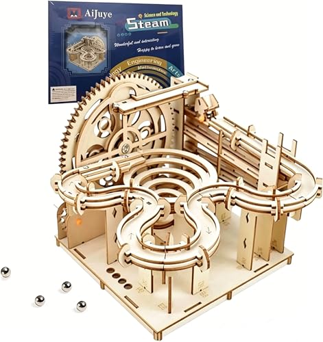 3D Wooden Puzzles for Adults Marble Run Kit - 159pc 4 Steel Marbles Build Mechanical Maze Model STEM Toys for Teens Adults, 4hr Challenge, No Glue Needed & Desk Kinetic Art, Ages 14+