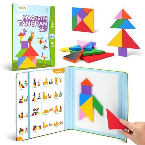 BenBen Magnetic Tangram Puzzle, Wooden Travel Toys Ages 4-8 8-12