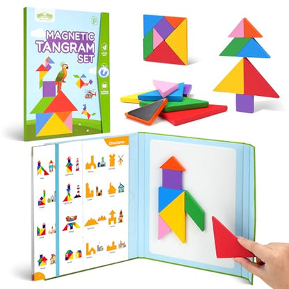BenBen Magnetic Tangram Puzzle, Wooden Travel Toys Ages 4-8 8-12