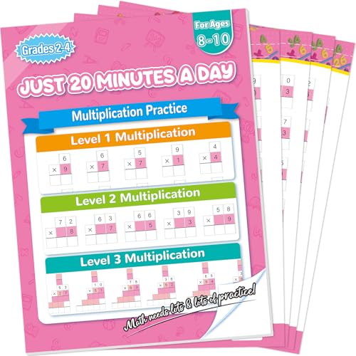 Single&Double Digit Multiplication Math Problem Workbook for 2nd Grade 3rd Grade 4th, Multiplication Practice Worksheets One Page A Day Math for Ages 7-10, Math Repetition Exercise Daily, 56 Pages - style: Level 5（Multiplication）