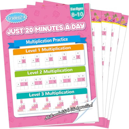 Single&Double Digit Multiplication Math Problem Workbook for 2nd Grade 3rd Grade 4th, Multiplication Practice Worksheets One Page A Day Math for Ages 7-10, Math Repetition Exercise Daily, 56 Pages - style: Level 5（Multiplication）