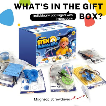 6-in-1 STEM Home Lab Science Kit for Kids Age 8-12, Boys & Girls 9 10 11 13 14 Year Old Educational Adventure Set: Tank & Car Building, Saltwater Generator | Perfect Birthday & Learning Gift for Kids