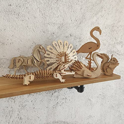 3D Wooden Wild Animal Puzzle - 6 Piece Set Wood Wild Animals Skeleton Assembly Model Kits - Wooden Crafts DIY Brain Teaser Puzzle - STEM 3D Puzzle Gifts for Adults & Teens - color: Wild Animals