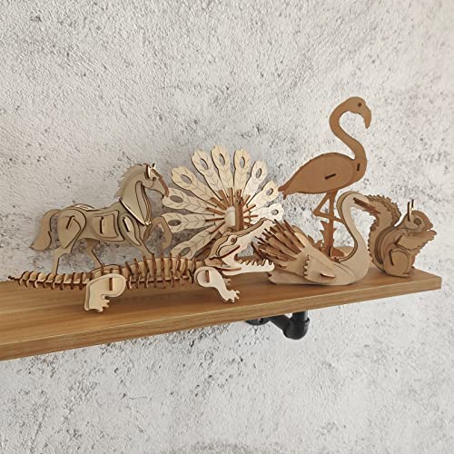 3D Wooden Wild Animal Puzzle - 6 Piece Set Wood Wild Animals Skeleton Assembly Model Kits - Wooden Crafts DIY Brain Teaser Puzzle - STEM 3D Puzzle Gifts for Adults & Teens - color: Wild Animals