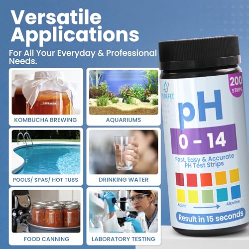 pH Test Strips 0-14 | 200 Universal Strips for Fast, Accurate pH Testing | Litmus Paper for Water, Pools, Kombucha, Food, Soap Making, Skincare, Brewing, Hydroponics, Science, Fermentation & Canning