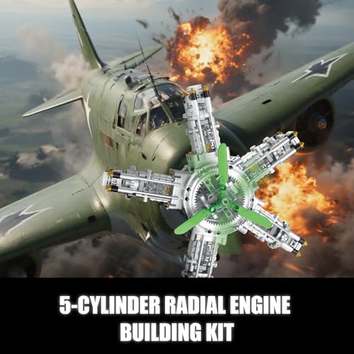 5-Cylinder Radial Engine Building Set, Build Your Own Mini Military Plane Engine Model Kit that Runs, Compatible with Lego WW2, STEM Toy Gifts for Adults & Teens Boys 8-14+ (863 PCS) - style: YC489