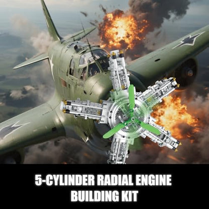 5-Cylinder Radial Engine Building Set, Build Your Own Mini Military Plane Engine Model Kit that Runs, Compatible with Lego WW2, STEM Toy Gifts for Adults & Teens Boys 8-14+ (863 PCS) - style: YC489