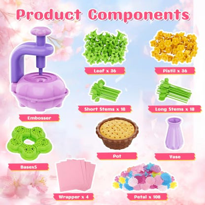 FUNZBO Craft for Girls Kids Ages 6-8-12 - Fabric Flower Making Bouquets Kit, Birthday Gifts for Age 3 4 5 6 7 Years Old Girl, Toddler Spring Summer Garden Toy