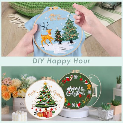 ERKOON 5 Sets Embroidery Kit for Beginners, Christmas Cross Stitch Set with Easy Pattern Embroidery Cloth Hoops Threads for Craft Lover Hand Stitch - color: 5pcs Christmas