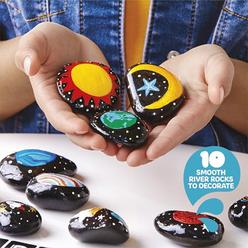 Discovery™ Solar System Studio Rock Art Kit, 35-Piece Space Craft Painting Set, Paint and Decorate Galaxy Rocks with Stencils, STEM Art Kit for Kids Ages 6+