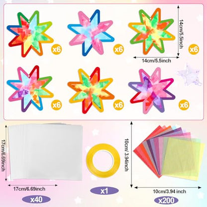 Qyeahkj 36 Set Summer Star Suncatchers Crafts for DIY Star Window Tissue Paper Craft Kit Art Ornament Hanging Decor for Home Activity Art Project Birthday Party Favors Gifts - style: Star