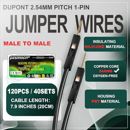 40 Sets / 120 Pcs for Dupont 2.54mm 1-Pin Male-Male Connector Kit - size: 1-Pin Male to Male, style: Black with Cable