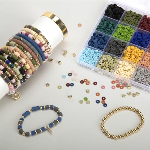2590pcs Earth Tone Clay Beads for Bracelets Making - color: Earth Tone