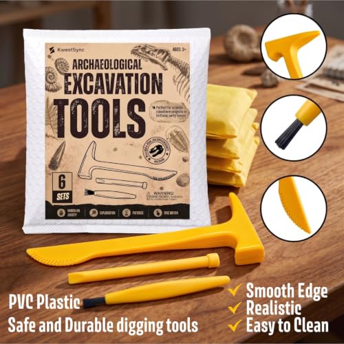 18PCS Excavation Tool Kit for Kids, Bulk Archaeology Dinosaur Dig Kit Tools with Hammer Chisel Brush, Fossil Dino and Gems Dig Kit, STEM Science Toys for Classroom Activities, Party & Boys Girls - color: 6 Set