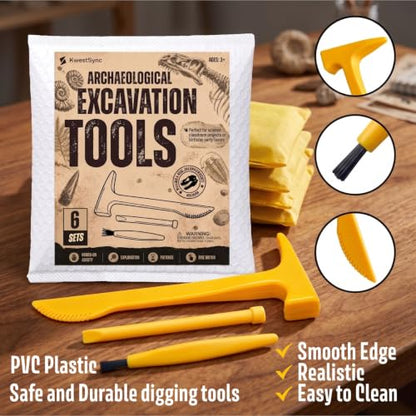 18PCS Excavation Tool Kit for Kids, Bulk Archaeology Dinosaur Dig Kit Tools with Hammer Chisel Brush, Fossil Dino and Gems Dig Kit, STEM Science Toys for Classroom Activities, Party & Boys Girls - color: 6 Set