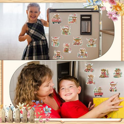 Remuuly 30 Pcs Christmas Diamond Painting Magnets Diamond Art Kit for Adult - color: Highland Cow