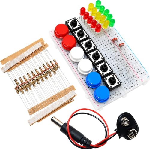 Electronics Component Starter Kit with 400 Hole Breadboard LEDs Resistors Buttons Photoresistors for Arduino ESP32 Raspberry Pi, 65 Pieces with Storage Box