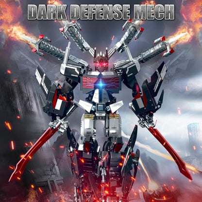 HIGH GODO Dark Defense Mech Robot Transforming Building Blocks Set for Adults,City Warrior Justice Hero Soldier Mech Model Building Kit, Cool Creative Robots Toys Gift for Teens, 1013 Pieces - style: Dark Defense Mech