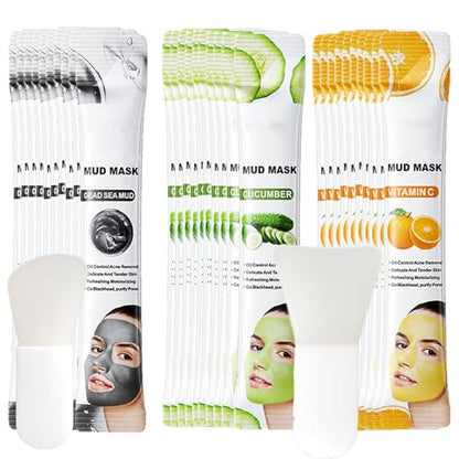 Etuanxi 30Pcs SPA Recovery Mud Mask Clay Mask for Face Vitamin C & Cucumber & Dead Sea Mud Masks for Face Mask Moisturizing Deep Cleansing Mud Mask Skin Care Set