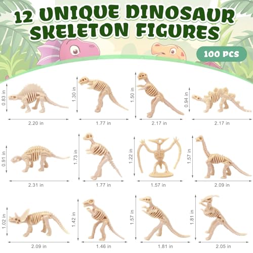 100Pcs Dinosaur Fossil Skeletons Bulk, Mini Dinosaur Bones Figures for Kids - size: 100 Pcs