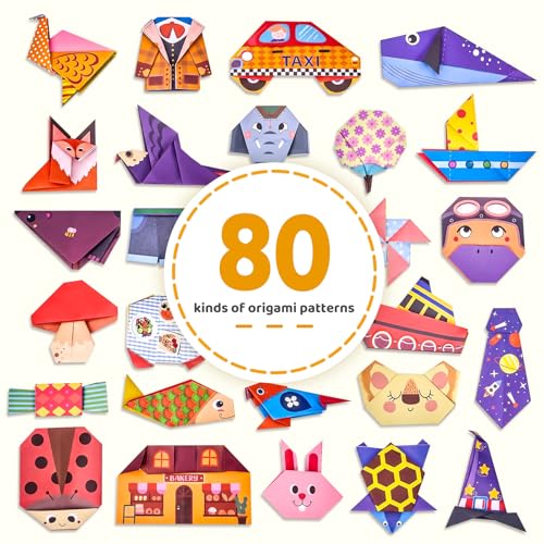 GAMENOTE Origami Kit for Kids Ages 8-12, 80 Assorted Projects, 260 Sheets