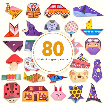 GAMENOTE Origami Kit for Kids Ages 8-12, 80 Assorted Projects, 260 Sheets