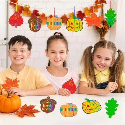 JULMELON 36 Pcs Fall Thanksgiving Scratch Art Crafts for Kids Party Favors - style: Fall