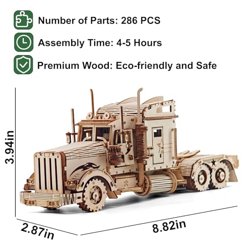 Kaptein 3D Wooden Puzzles for Adults & Teens – DIY Truck Model Kit to Build – Brain Teaser Craft – Birthday Gifts & Desk Decor